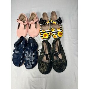 Toddler Girls Shoe Bundle Size 9 Pink Leather T-Strap Sunflower Navy Black Gold